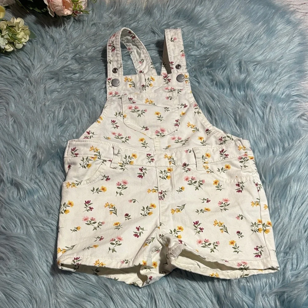 The Children's Place Floral Patterned White Overalls Sz 4T